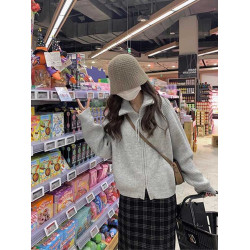 高級感超好看紫色針織開衫外套春秋季2025新款加厚翻領拉鍊毛衣女