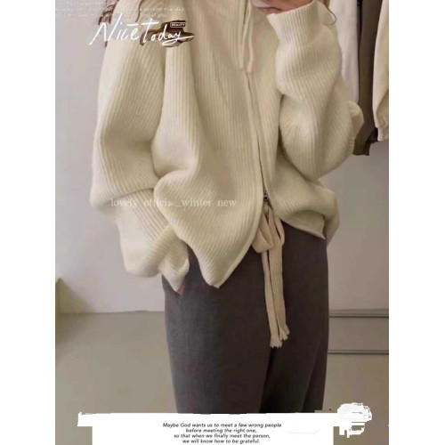 高級感超好看紫色針織開衫外套春秋季2025新款加厚翻領拉鍊毛衣女