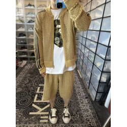 陳冠希潮牌同款鏤空針織衫男女短款寬松立領情侶長袖棒球毛衣外套