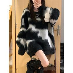 軟糯水貂絨毛衣女秋冬季設計感復古慵懶風高級感加厚外穿針織上衣