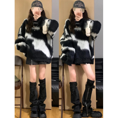 軟糯水貂絨毛衣女秋冬季設計感復古慵懶風高級感加厚外穿針織上衣