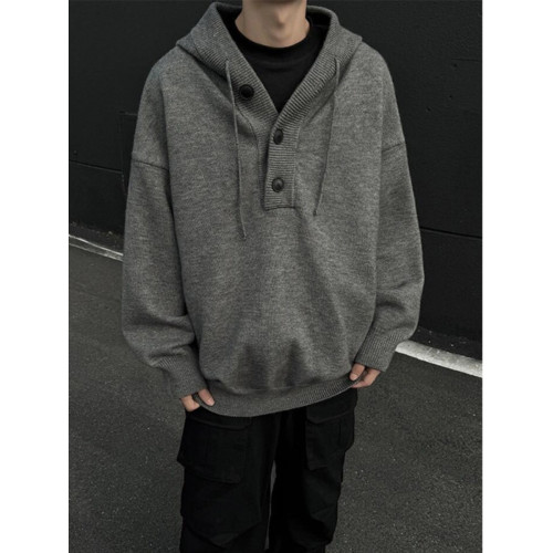 灰色連帽針織衫男款冬季加厚慵懶痞帥風美式毛衣重磅內搭衛衣外套 灰色連帽針織衫男款冬季加厚慵懶痞帥風美式毛衣重磅內搭衛衣外套