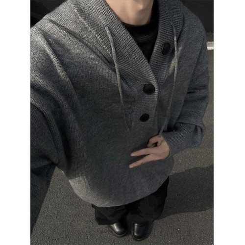 灰色連帽針織衫男款冬季加厚慵懶痞帥風美式毛衣重磅內搭衛衣外套 灰色連帽針織衫男款冬季加厚慵懶痞帥風美式毛衣重磅內搭衛衣外套