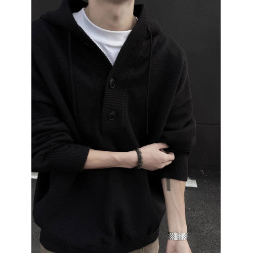 灰色連帽針織衫男款冬季加厚慵懶痞帥風美式毛衣重磅內搭衛衣外套 灰色連帽針織衫男款冬季加厚慵懶痞帥風美式毛衣重磅內搭衛衣外套