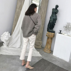 2025秋冬重磅加厚圓領羊絨衫女寬松慵懶風針織羊毛打底衫大碼毛衣