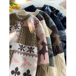 秋冬季聖誕節毛衣男圓領加絨休閒潮牌日系復古美式情侶百搭針織衫