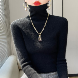 秋冬洋氣堆堆領100羊絨針織衫女爆款羊毛衫內搭打底毛衣加厚上衣