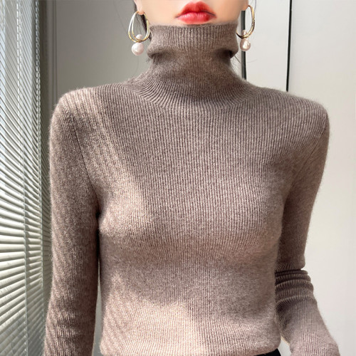 秋冬洋氣堆堆領100羊絨針織衫女爆款羊毛衫內搭打底毛衣加厚上衣