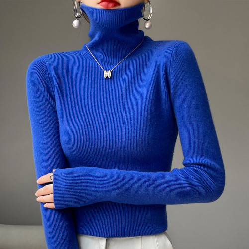 秋冬洋氣堆堆領100羊絨針織衫女爆款羊毛衫內搭打底毛衣加厚上衣