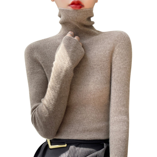 秋冬洋氣堆堆領100羊絨針織衫女爆款羊毛衫內搭打底毛衣加厚上衣