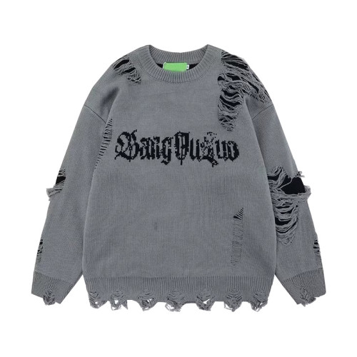 美式復古暗黑系鏤空字母破洞毛衣男女秋冬潮牌嘻哈高街帥氣針織衫