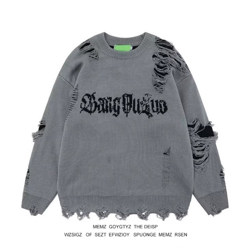 美式復古暗黑系鏤空字母破洞毛衣男女秋冬潮牌嘻哈高街帥氣針織衫