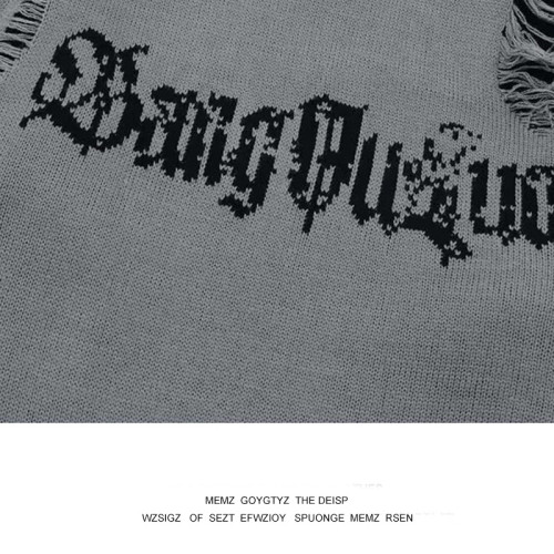 美式復古暗黑系鏤空字母破洞毛衣男女秋冬潮牌嘻哈高街帥氣針織衫