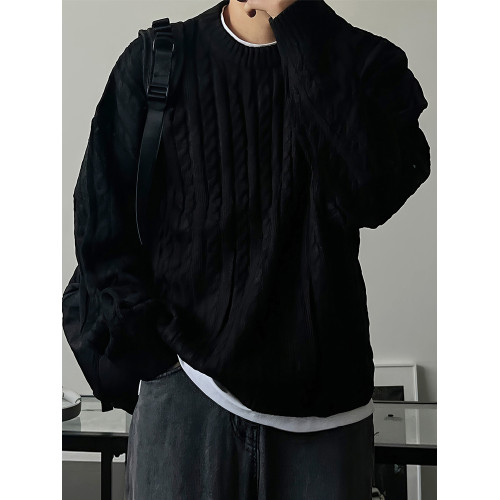 老錢風麻花紋毛衣男秋冬韓版寬松慵懶高級感加厚圓領毛衣休閒外套 老錢風麻花紋毛衣男秋冬韓版寬松慵懶高級感加厚圓領毛衣休閒外套