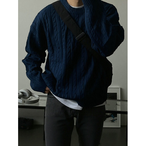 老錢風麻花紋毛衣男秋冬韓版寬松慵懶高級感加厚圓領毛衣休閒外套 老錢風麻花紋毛衣男秋冬韓版寬松慵懶高級感加厚圓領毛衣休閒外套