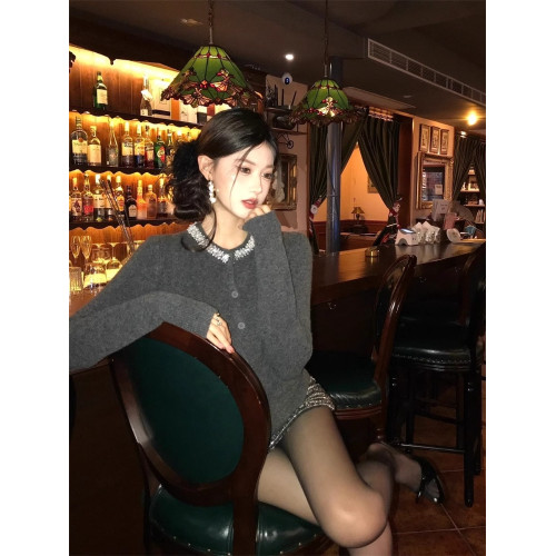 氣質名媛小香風鑲鑽針織開衫毛衣女秋冬高級感超好看獨特漂亮外套