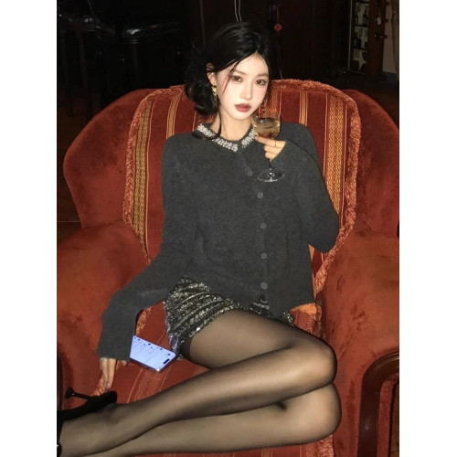 氣質名媛小香風鑲鑽針織開衫毛衣女秋冬高級感超好看獨特漂亮外套