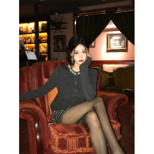 氣質名媛小香風鑲鑽針織開衫毛衣女秋冬高級感超好看獨特漂亮外套