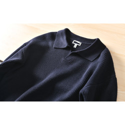 滿滿高級感！85棉+15羊絨！男裝秋冬休閒翻領純色針織衫毛衣