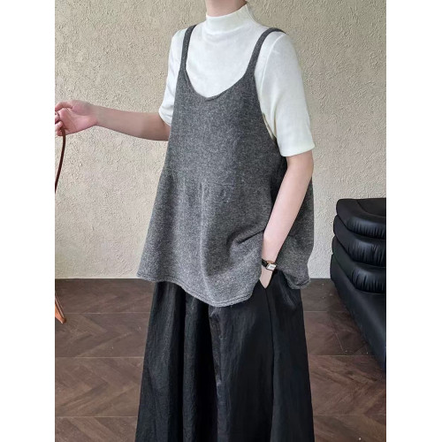 韓系U領氣質百搭針織吊帶背心女2025秋季新款慵嬾風無袖上衣曡穿