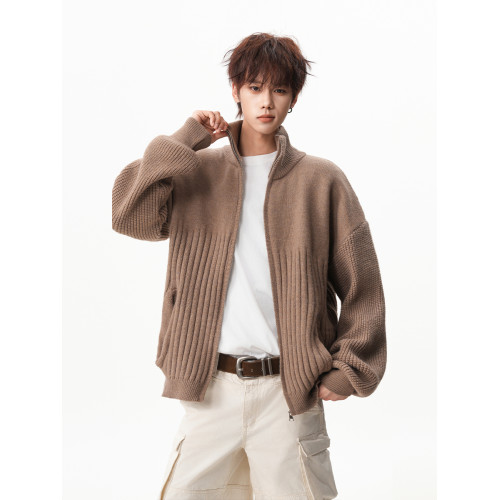 美拉德肌理感毛衣開衫男女秋冬cleanfit寬松慵懶感大碼立領針織衫