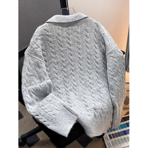 秋冬季復古簡約假兩件麻花毛衣男寬松韓系百搭純色情侶polo針織衫