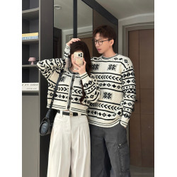 費爾島毛衣情侶裝秋冬ins超火小衆高級感聖誕針織衫一長一短上衣