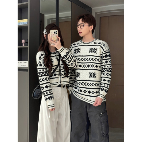 費爾島毛衣情侶裝秋冬ins超火小衆高級感聖誕針織衫一長一短上衣