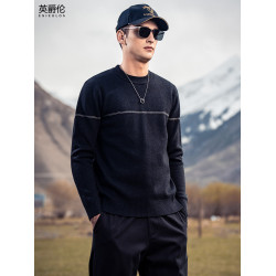 英爵倫 高級感線條提花 男士針織衫秋冬季毛衣青年線衣內搭打底衫