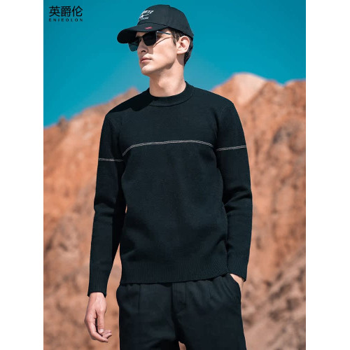 英爵倫 高級感線條提花 男士針織衫秋冬季毛衣青年線衣內搭打底衫