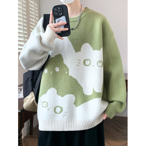 學院風毛衣男秋冬季加絨加厚貓咪針織衫男寬松慵懶內搭青少年上衣 學院風毛衣男秋冬季加絨加厚貓咪針織衫男寬松慵懶內搭青少年上衣