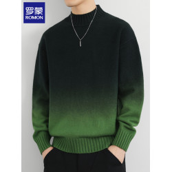 羅矇漸變色毛衣男士秋冬季潮流帥氣打底針織衫新款寬松半高領線衣
