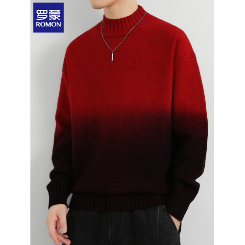羅矇漸變色毛衣男士秋冬季潮流帥氣打底針織衫新款寬松半高領線衣