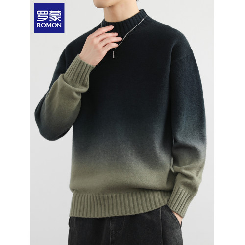 羅矇漸變色毛衣男士秋冬季潮流帥氣打底針織衫新款寬松半高領線衣