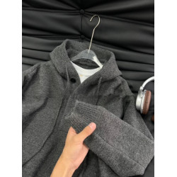 深灰色連帽亨利領毛衣男款秋冬季套頭針織衛衣慵懶高級感美式外套