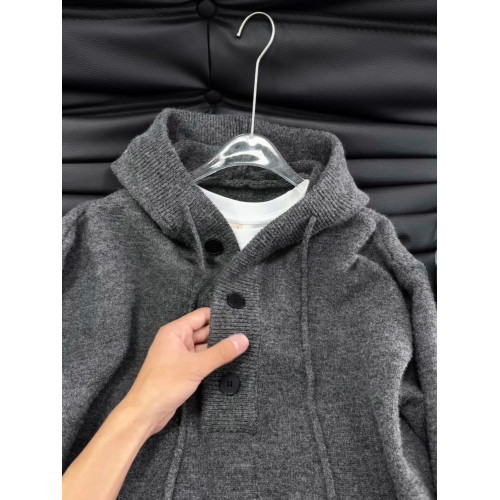 深灰色連帽亨利領毛衣男款秋冬季套頭針織衛衣慵懶高級感美式外套 深灰色連帽亨利領毛衣男款秋冬季套頭針織衛衣慵懶高級感美式外套