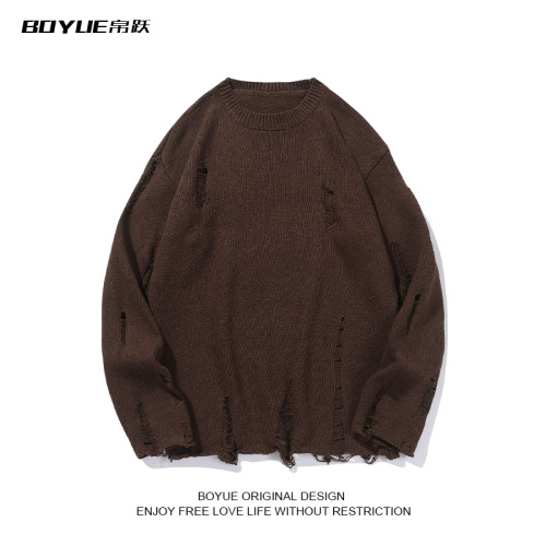 BOYUE帛躍港風痞帥個性破爛破洞毛衣男秋冬季慵懶風針織衫設計感 BOYUE帛躍港風痞帥個性破爛破洞毛衣男秋冬季慵懶風針織衫設計感