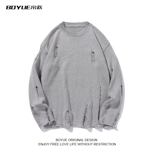 BOYUE帛躍港風痞帥個性破爛破洞毛衣男秋冬季慵懶風針織衫設計感 BOYUE帛躍港風痞帥個性破爛破洞毛衣男秋冬季慵懶風針織衫設計感