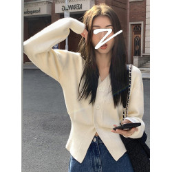 慵懶風高級白色毛衣開衫外套女早春季2026新款小個子內搭加厚上衣