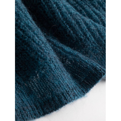 暖色系秋裝羊毛毛衣慵嬾風超好看的寬鬆V領外穿藍色上衣針織衫女