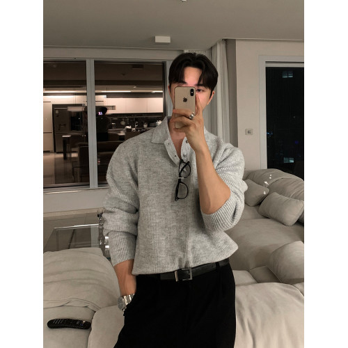 SSUMENAM「紋理感」polo領毛衣男秋冬季設計感小衆寬松翻領針織衫 SSUMENAM「紋理感」polo領毛衣男秋冬季設計感小衆寬松翻領針織衫