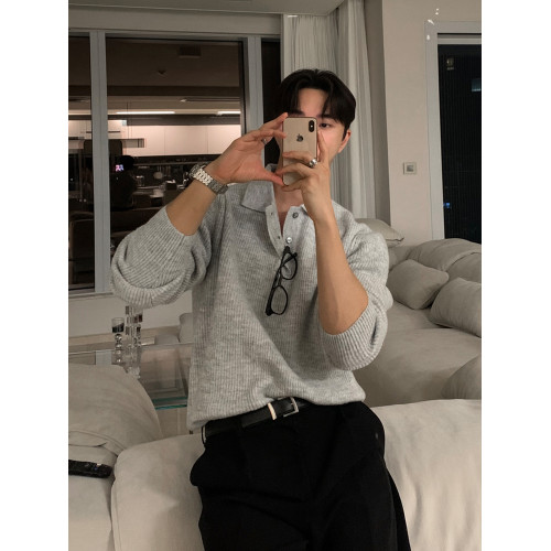 SSUMENAM「紋理感」polo領毛衣男秋冬季設計感小衆寬松翻領針織衫 SSUMENAM「紋理感」polo領毛衣男秋冬季設計感小衆寬松翻領針織衫