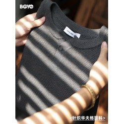 BGYO鹿起 美式新貴亨利領長袖針織衫男細針花紗復古休閒內搭T恤秋