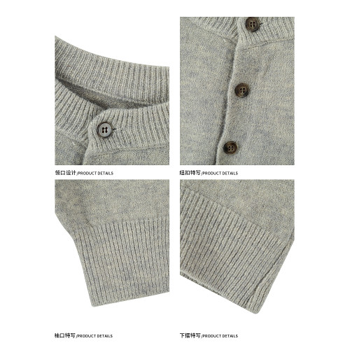 悟空有貨復古純色亨利領毛衣秋季潮牌高級感休閒百搭套頭針織上衣