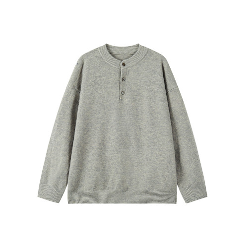 悟空有貨復古純色亨利領毛衣秋季潮牌高級感休閒百搭套頭針織上衣