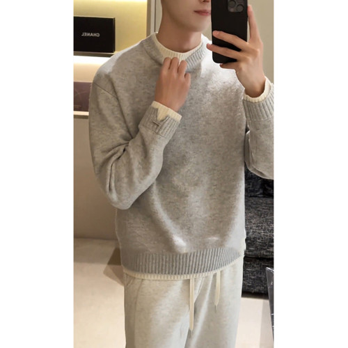 假兩件灰色毛衣男款冬季高級感韓系內搭針織衫cleanfit保暖外套