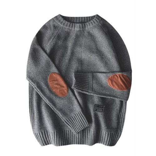 楹煦 補丁貼布毛衣男秋冬季厚款保暖大碼針織衫日系毛線衣外套潮