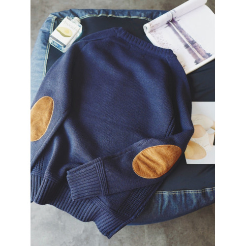 楹煦 補丁貼布毛衣男秋冬季厚款保暖大碼針織衫日系毛線衣外套潮