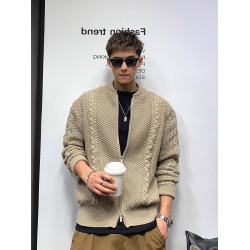 復古麻花針織開衫男士秋冬潮流小衆高級感懷舊棒球領毛衣拉鍊外套