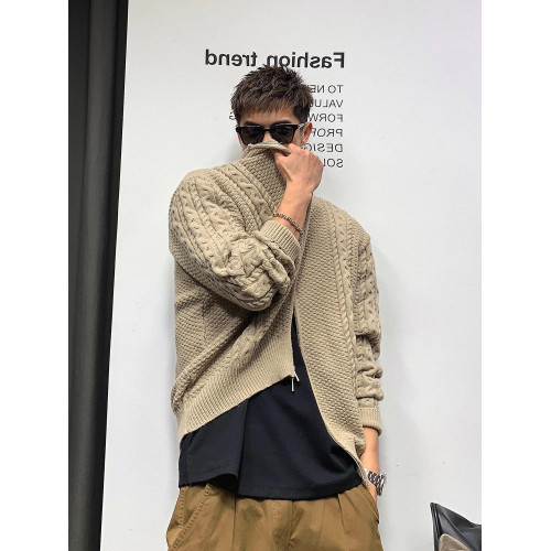 復古麻花針織開衫男士秋冬潮流小衆高級感懷舊棒球領毛衣拉鍊外套